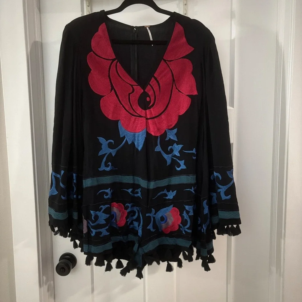 Rare Free‎ People Bali Collection Embroidered Island Romper Boho Festival Size 6